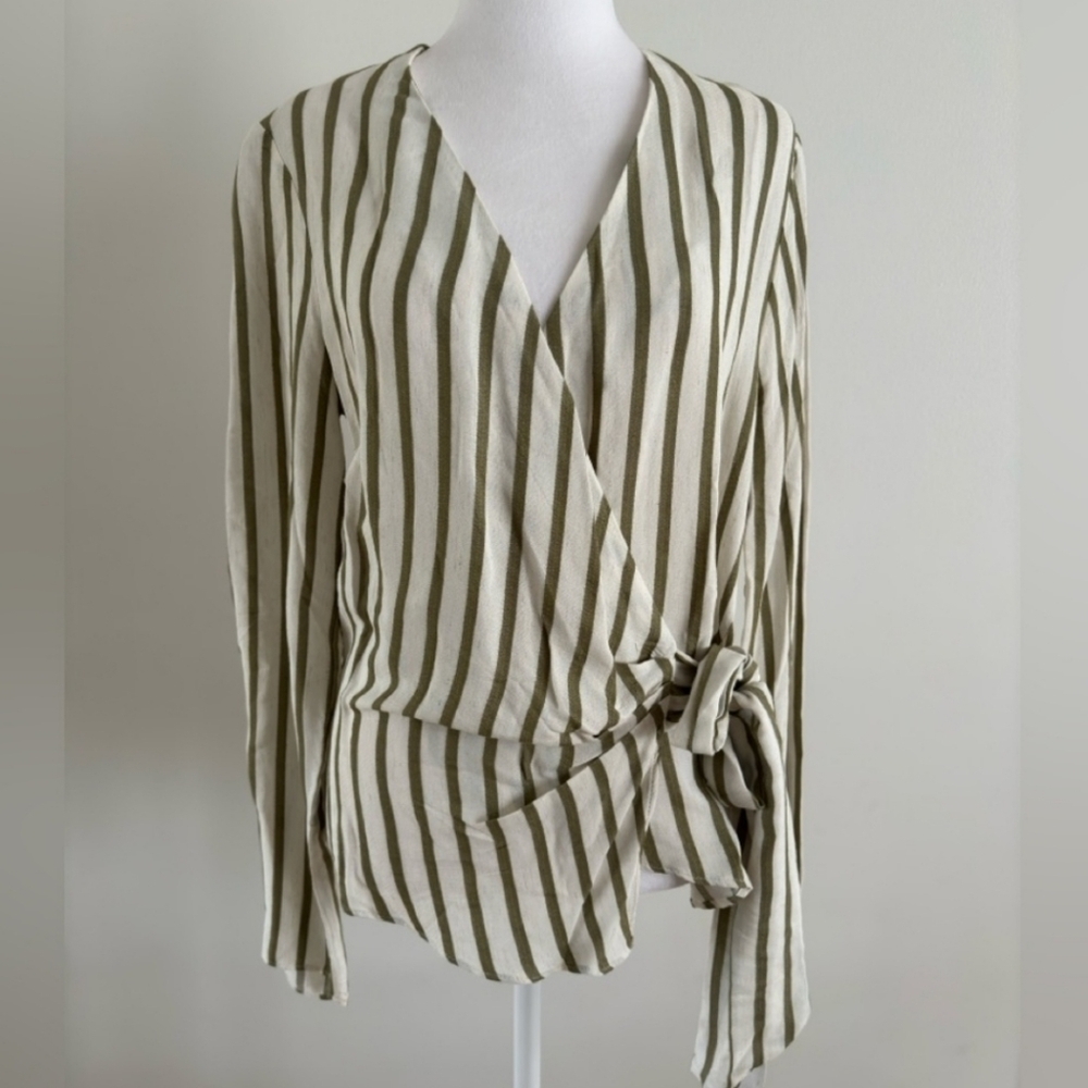 Topshop stripe wrap top in olive NWOT - Picture 5 of 9